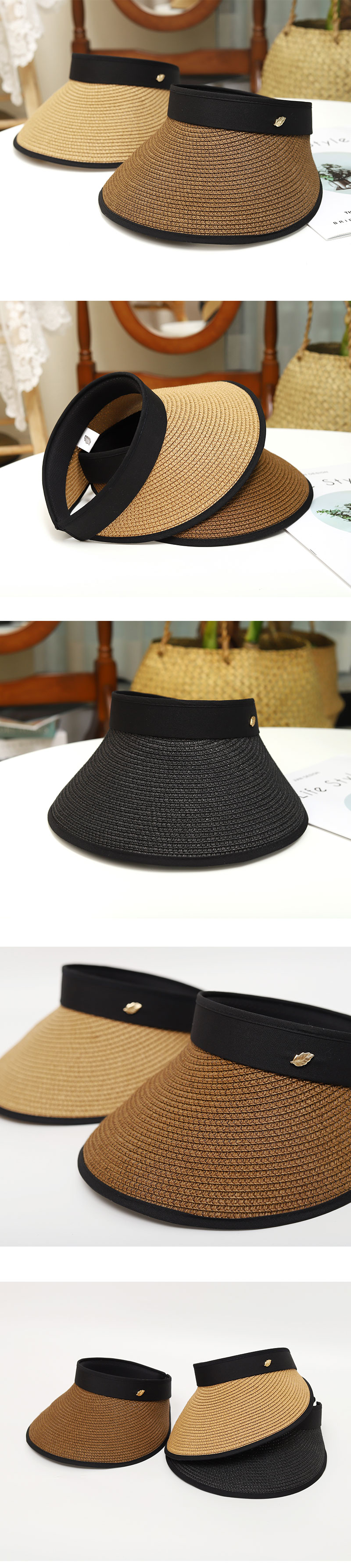 Black Line Straw Sun Visor Hat-Holiholic
